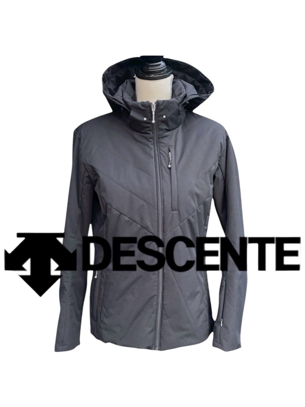 Descente Black Hooded Removable Powder Skirt Ski Jacket (M/10)